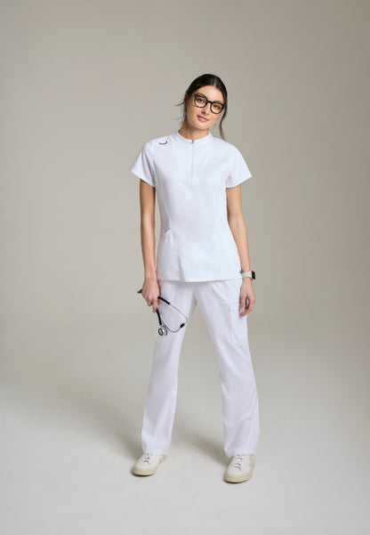 Kristi 2-Pocket Zip Front Scrub Top - White