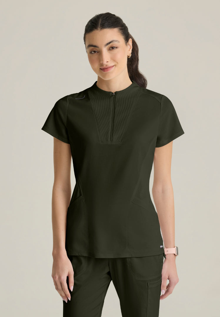 Kristi 2-Pocket Zip Front Scrub Top - Olive