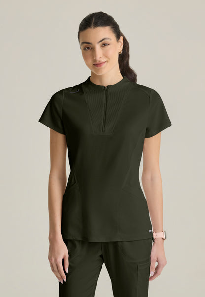 Kristi 2-Pocket Zip Front Scrub Top - Olive