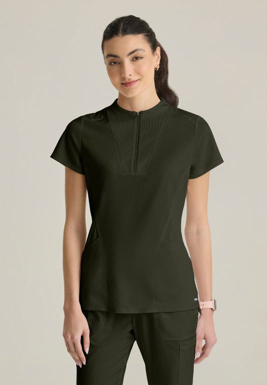 Kristi 2-Pocket Zip Front Scrub Top - Olive