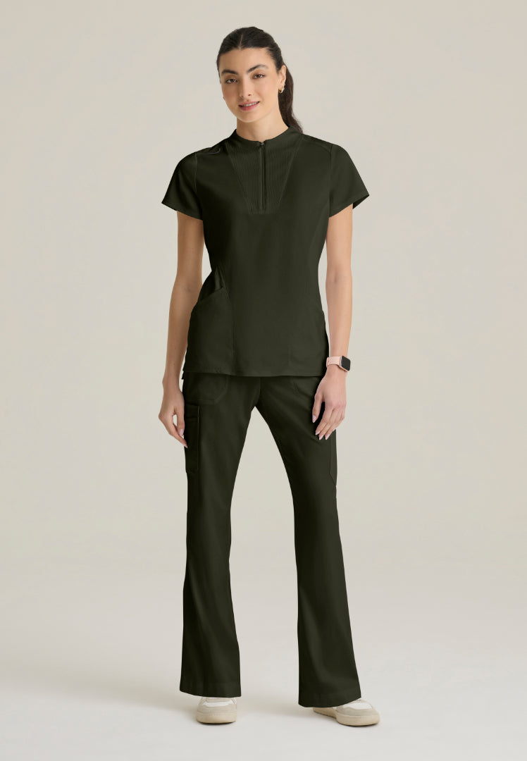Kristi 2-Pocket Zip Front Scrub Top - Olive