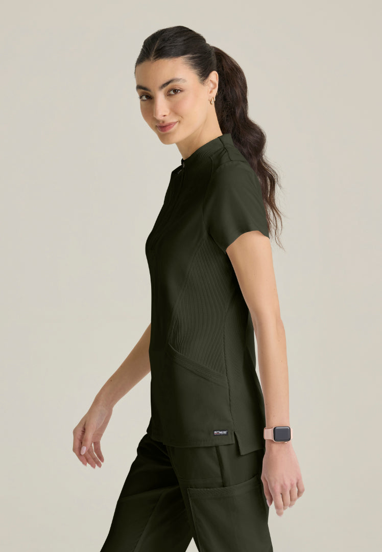 Kristi 2-Pocket Zip Front Scrub Top - Olive