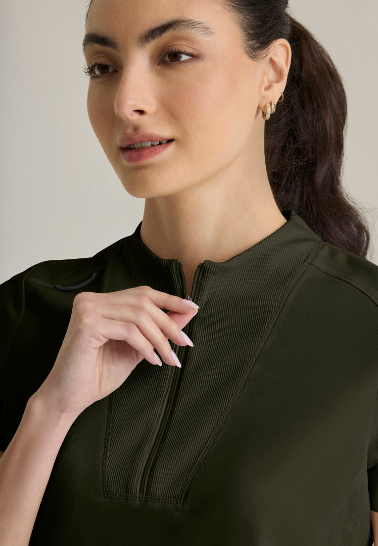Kristi 2-Pocket Zip Front Scrub Top - Olive
