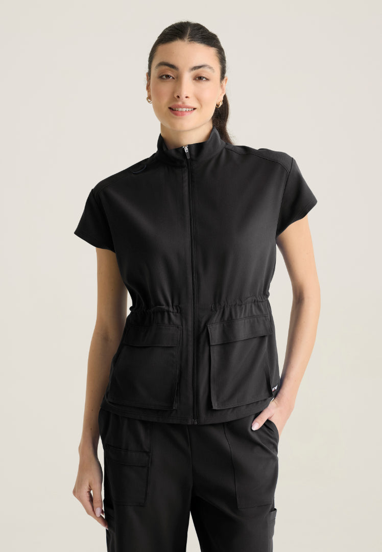 Nina 2-Pocket Mock Neck Scrub Top - Black