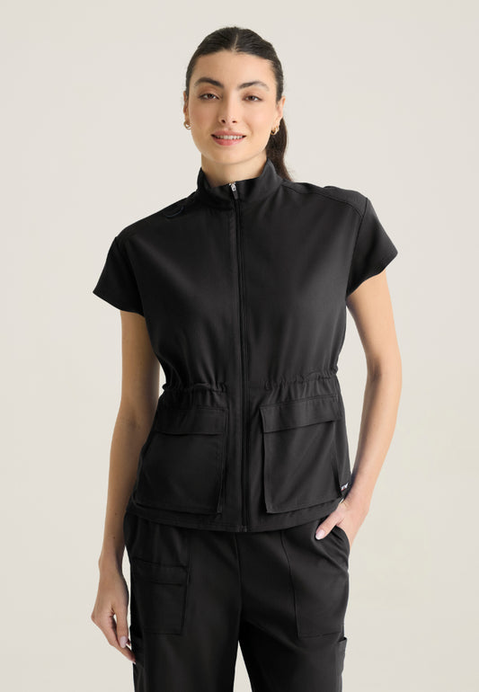 Nina 2-Pocket Mock Neck Scrub Top - Black