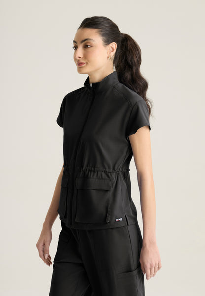 Nina 2-Pocket Mock Neck Scrub Top - Black