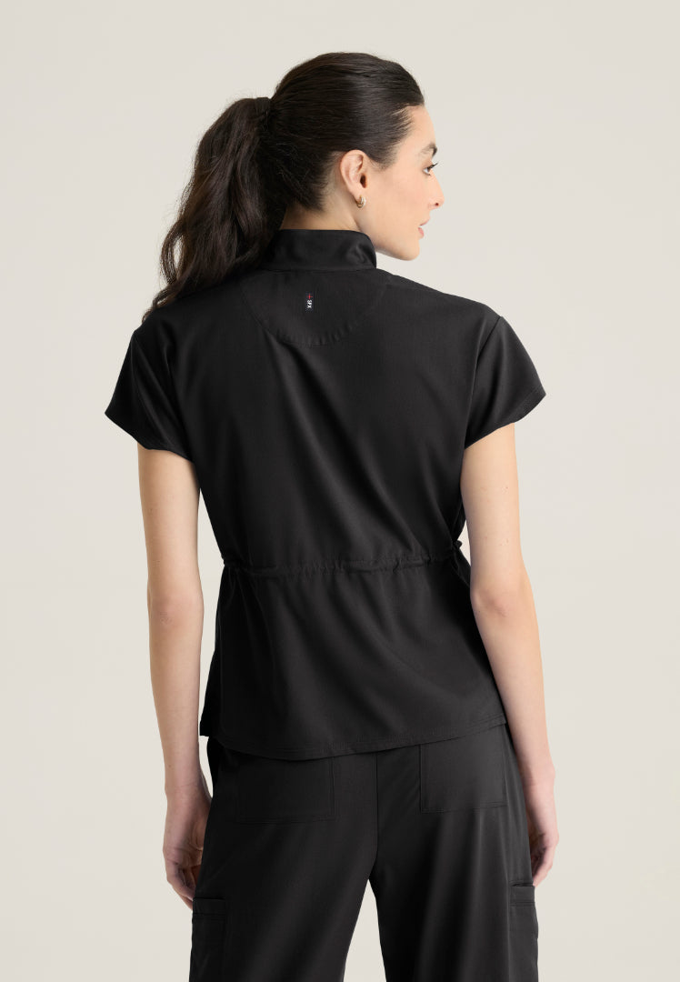 Nina 2-Pocket Mock Neck Scrub Top - Black