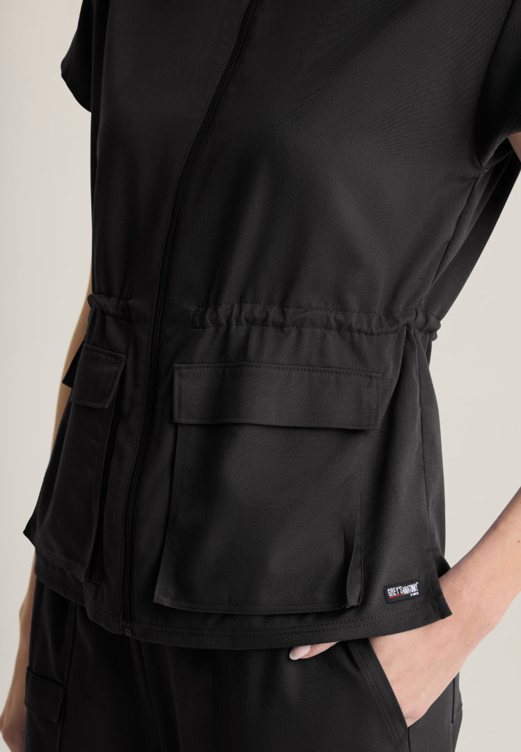 Nina 2-Pocket Mock Neck Scrub Top - Black