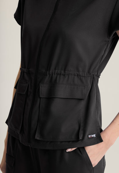Nina 2-Pocket Mock Neck Scrub Top - Black