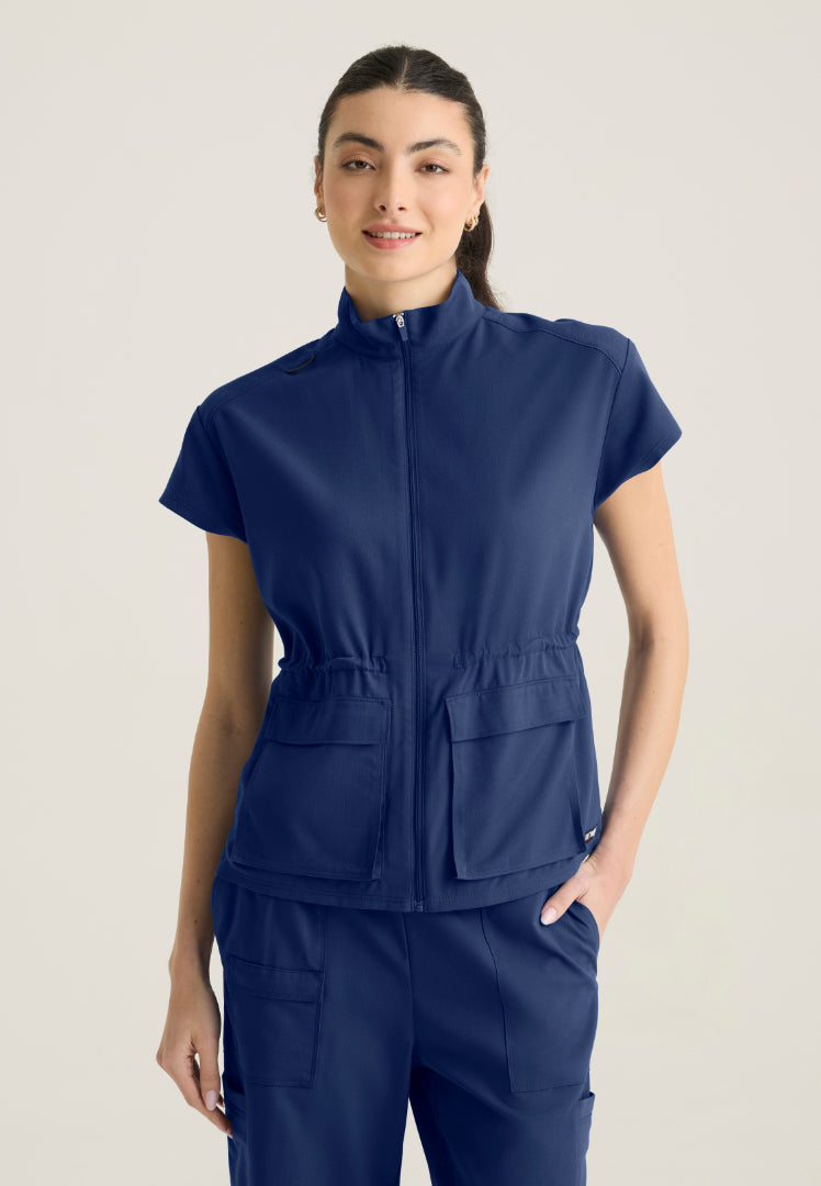 Nina 2-Pocket Mock Neck Scrub Top - Indigo