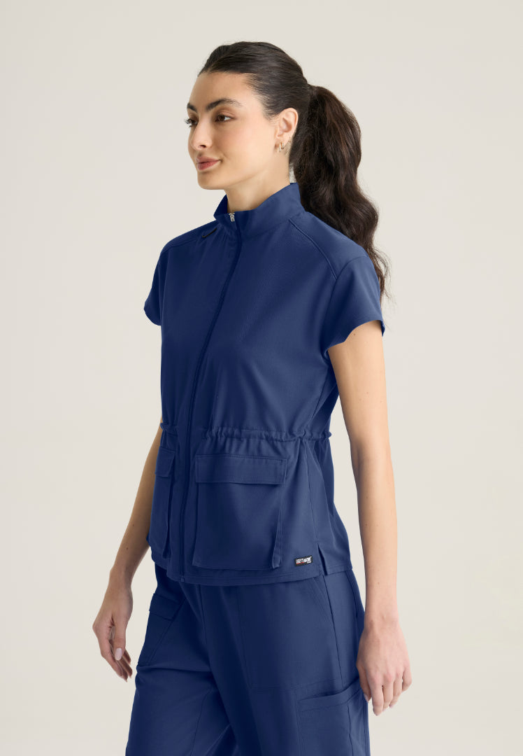Nina 2-Pocket Mock Neck Scrub Top - Indigo