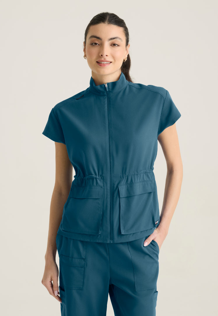 Nina 2-Pocket Mock Neck Scrub Top - Bahama