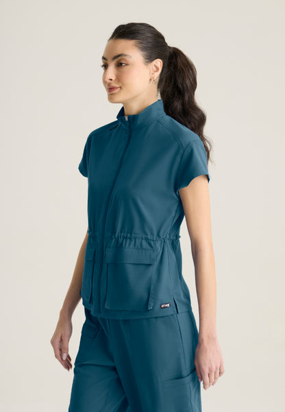 Nina 2-Pocket Mock Neck Scrub Top - Bahama