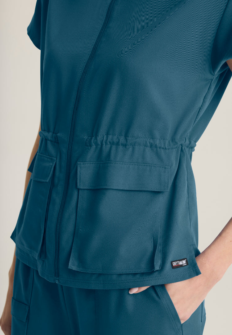 Nina 2-Pocket Mock Neck Scrub Top - Bahama