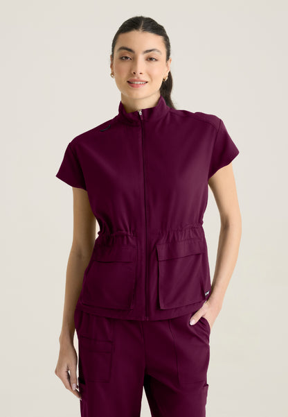 Nina 2-Pocket Mock Neck Scrub Top - Wine