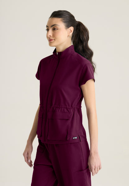 Nina 2-Pocket Mock Neck Scrub Top - Wine