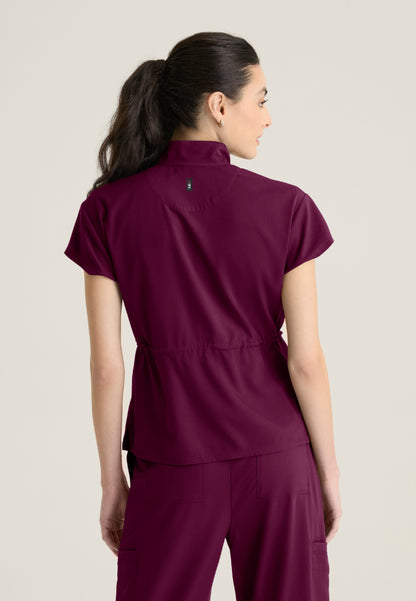 Nina 2-Pocket Mock Neck Scrub Top - Wine