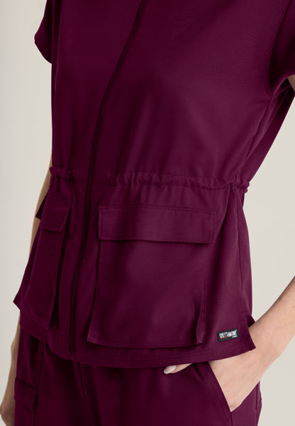 Nina 2-Pocket Mock Neck Scrub Top - Wine