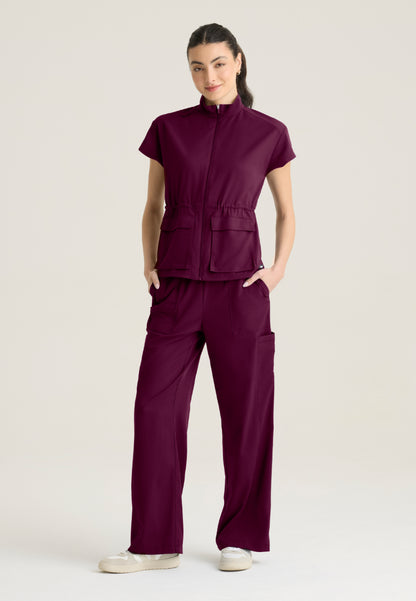 Nina 2-Pocket Mock Neck Scrub Top - Wine