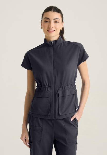 Nina 2-Pocket Mock Neck Scrub Top - Steel