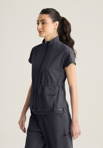 Nina 2-Pocket Mock Neck Scrub Top - Steel
