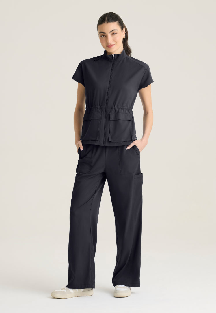 Nina 2-Pocket Mock Neck Scrub Top - Steel