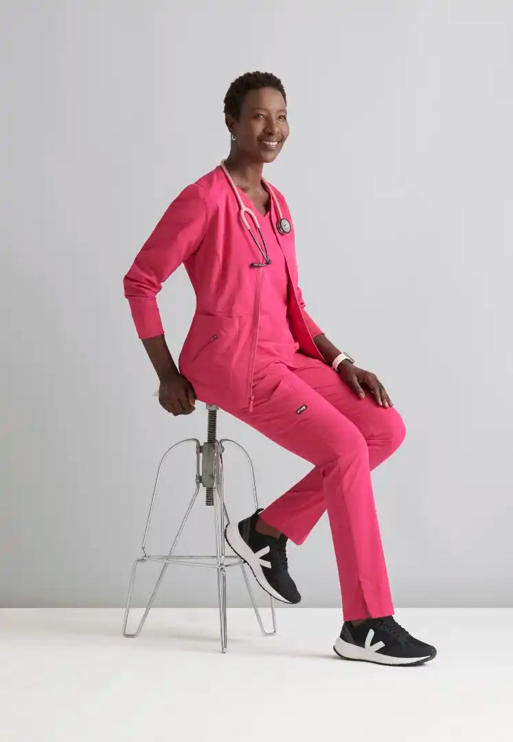 Grey's Anatomy™ Spandex Stretch "Serena" 7-Pocket Mid-Rise Tapered Leg Scrub Pant - Vibrance Pink - The Uniform Store