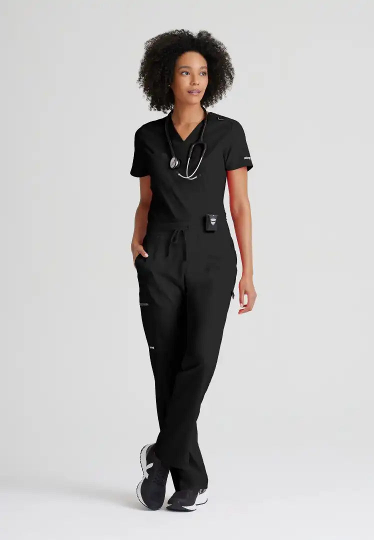 Grey's Anatomy™ Spandex Stretch "Bree" 1-Pocket Tuck In Top - Black - The Uniform Store