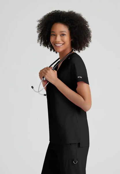 Grey's Anatomy™ Spandex Stretch "Bree" 1-Pocket Tuck In Top - Black - The Uniform Store