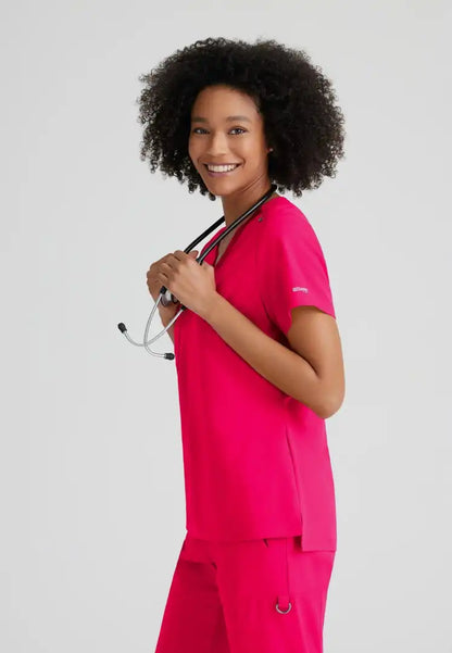 Grey's Anatomy™ Spandex Stretch "Bree" 1-Pocket Tuck In Top - Vibrance Pink - The Uniform Store