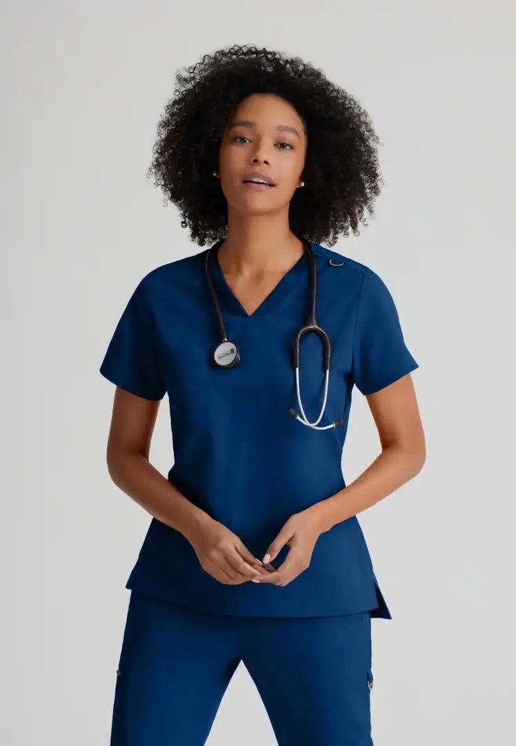 Grey's Anatomy™ Spandex Stretch "Bree" 1-Pocket Tuck In Top - Indigo - The Uniform Store