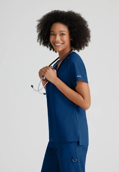 Grey's Anatomy™ Spandex Stretch "Bree" 1-Pocket Tuck In Top - Indigo - The Uniform Store