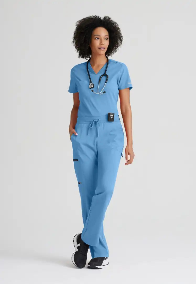 Grey's Anatomy™ Spandex Stretch "Bree" 1-Pocket Tuck In Top - Ciel Blue - The Uniform Store