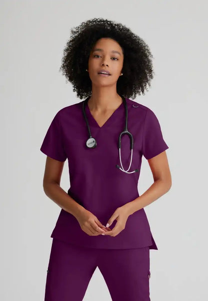 Grey's Anatomy™ Spandex Stretch "Bree" 1-Pocket Tuck In Top - Wine - The Uniform Store