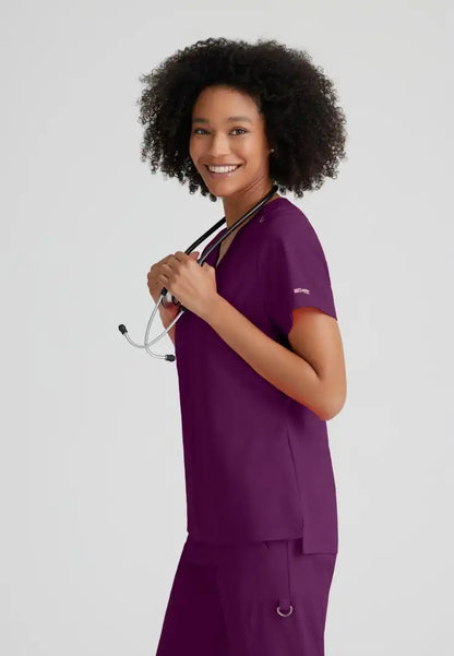 Grey's Anatomy™ Spandex Stretch "Bree" 1-Pocket Tuck In Top - Wine - The Uniform Store