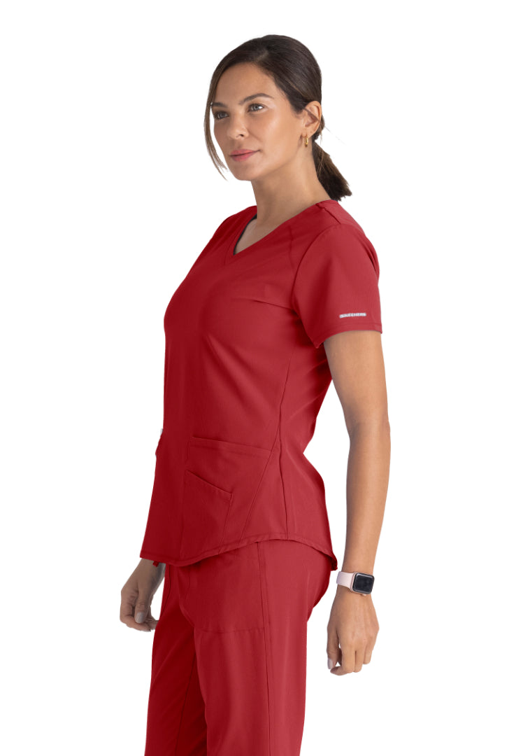 Sketchers™ "Breeze" V-Neck Scrub Top - True Red