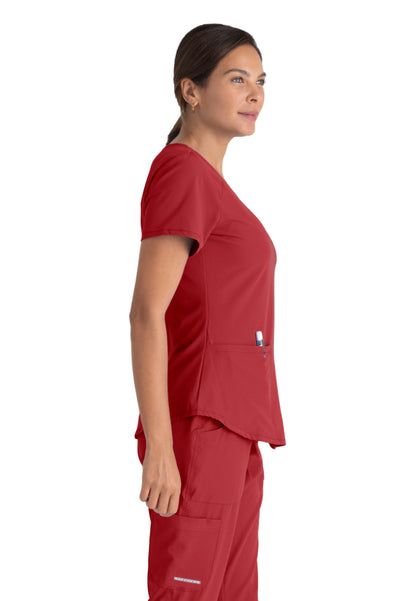 Blusa médica con cuello en V Breeze - Rojo intenso