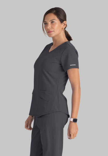 Blusa médica Breeze con cuello en V - Peltre