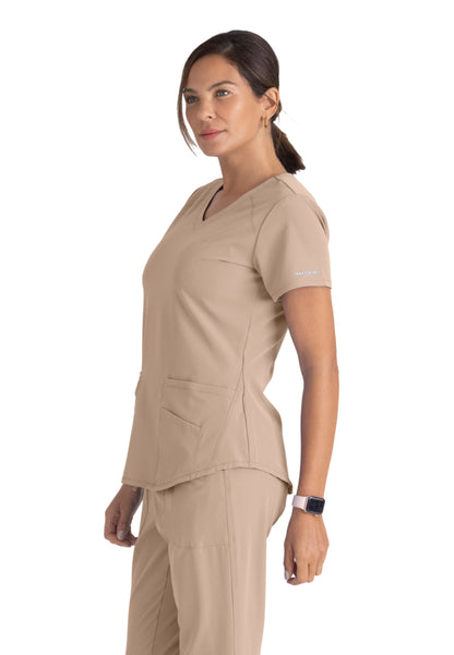 Blusa médica Breeze con cuello en V - Caqui