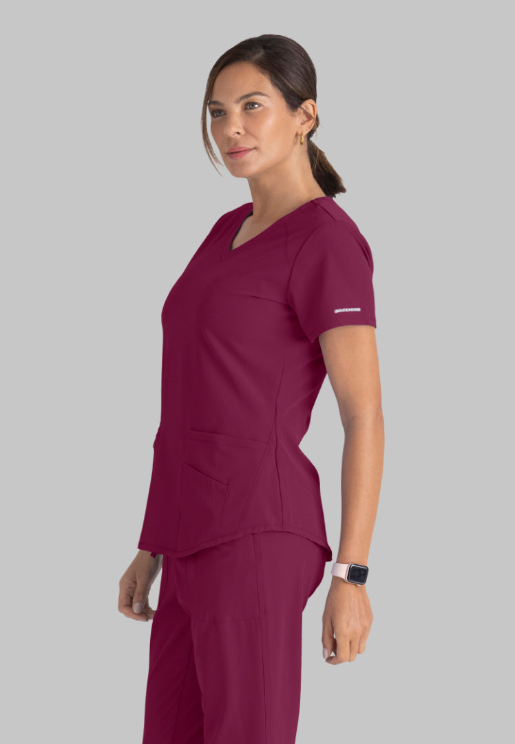 Sketchers™ "Breeze" V-Neck Scrub Top - Wine