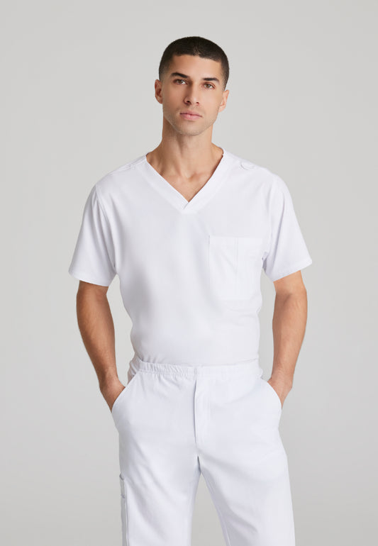 Structure 1-Pocket V-Neck Scrub Top - White