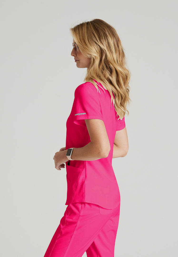 Sketchers™ "Breeze" V-Neck Scrub Top - Vibrance Pink