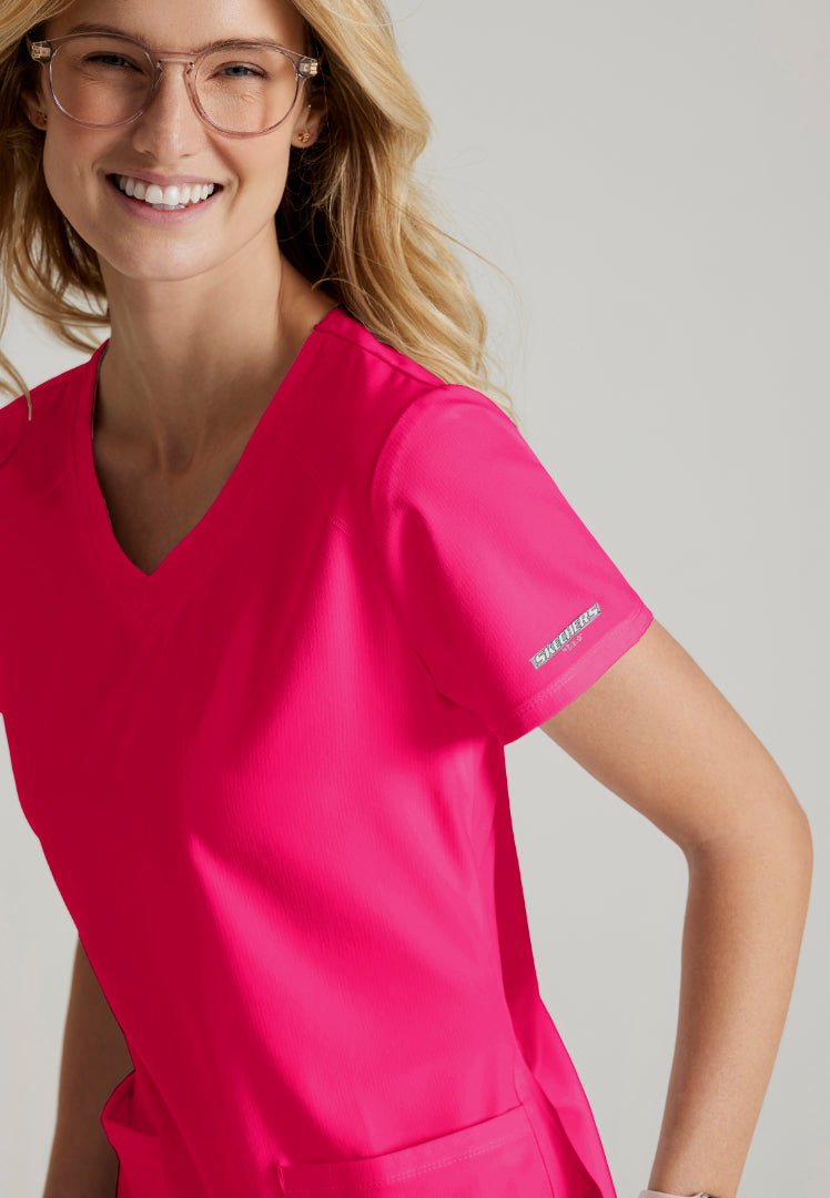 Sketchers™ "Breeze" V-Neck Scrub Top - Vibrance Pink