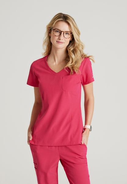 Blusa Dignity con un solo bolsillo y detalle de pliegues - Rosa vibrante