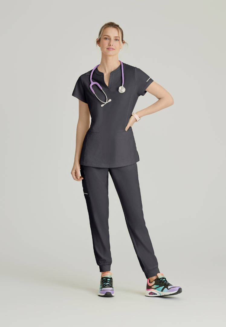 Sketchers™ "Coast" Banded Collar Scrub Top - Pewter