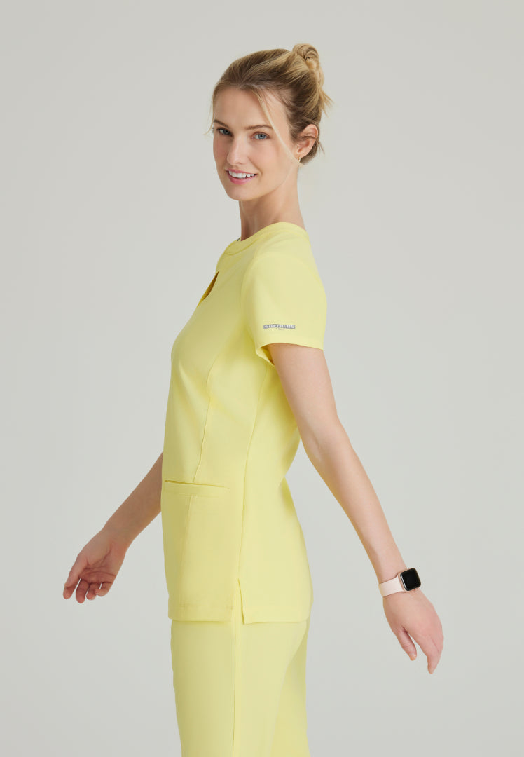 Sketchers™ "Coast" Banded Collar Scrub Top - Lemon Glow