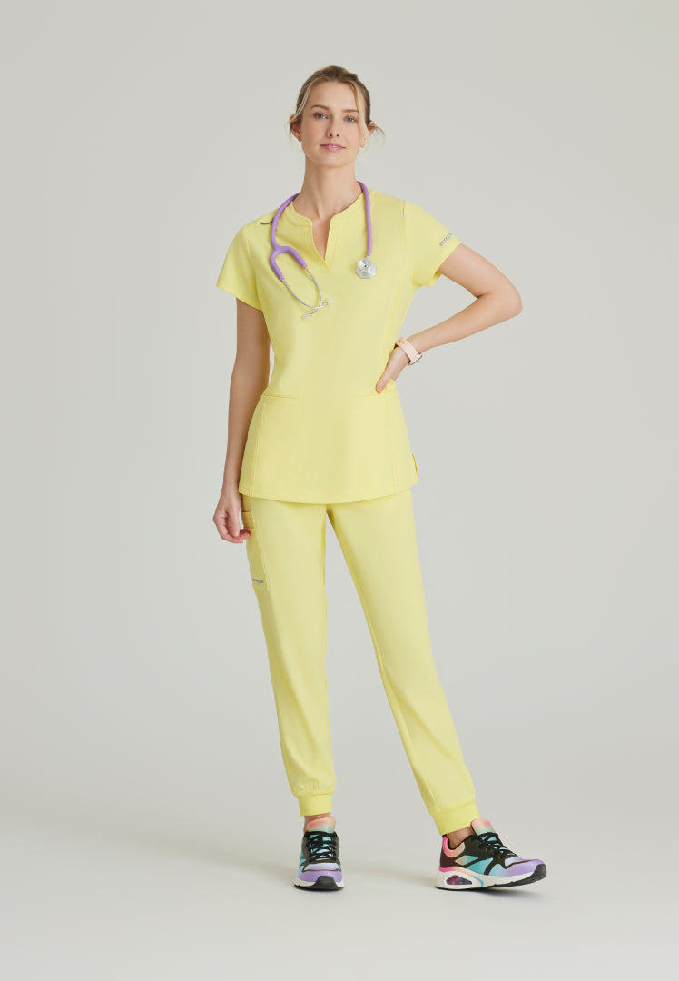 Sketchers™ "Coast" Banded Collar Scrub Top - Lemon Glow