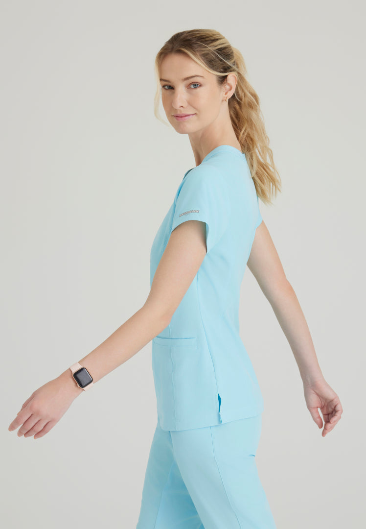 Sketchers™ "Coast" Banded Collar Scrub Top - Poolside