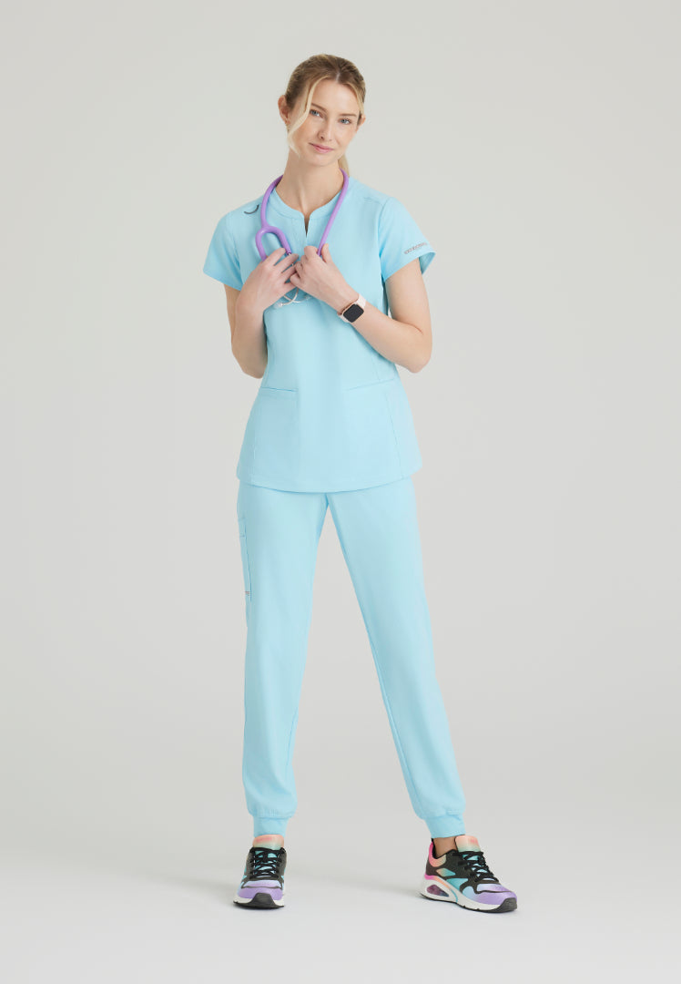 Sketchers™ "Coast" Banded Collar Scrub Top - Poolside