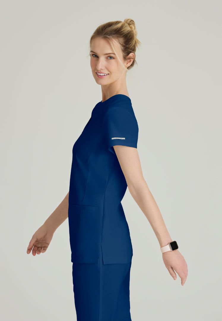 Sketchers™ "Coast" Banded Collar Scrub Top - Navy